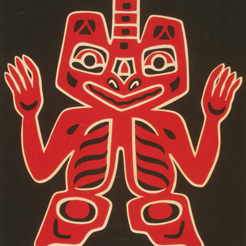 Detail of a poster for the Indian Court exhibit at the 1929 Golden Gate International Exposition in San Francisco showing a Haida Indian blanket design.